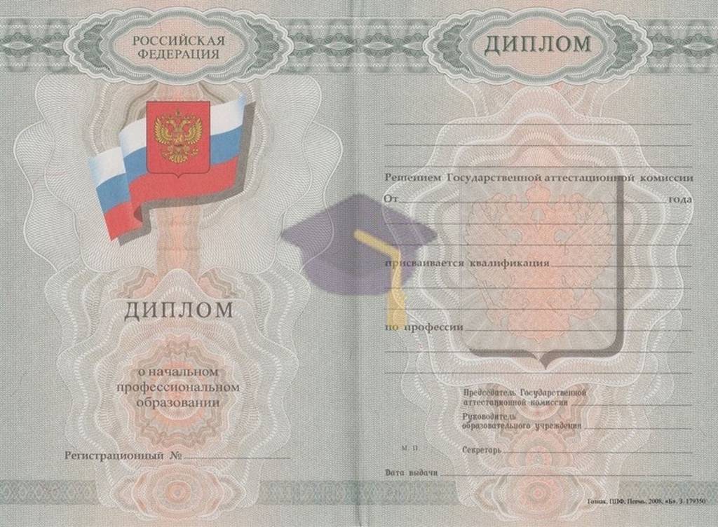 Диплом ПТУ с 2009 по 2010 годы